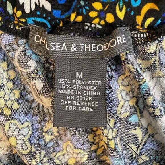Chelsea & Theodore Womens Floral Blouse Top Halter Neck Stretch Blue Size Medium - Picture 7 of 8